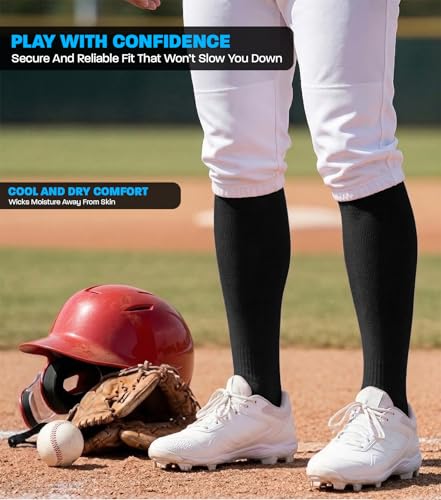 Exxact Sports Over-the-Calf Baseball Socks, Medium, Black