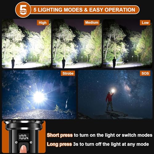 Flashlights LED High Lumens Rechargeable, 2000 Lumens XHM90.2 Super Bright Flashlight, Flash Light Battery Powered, Powerful Handheld Flashlight with Holster for Home Emergency Hiking Gift