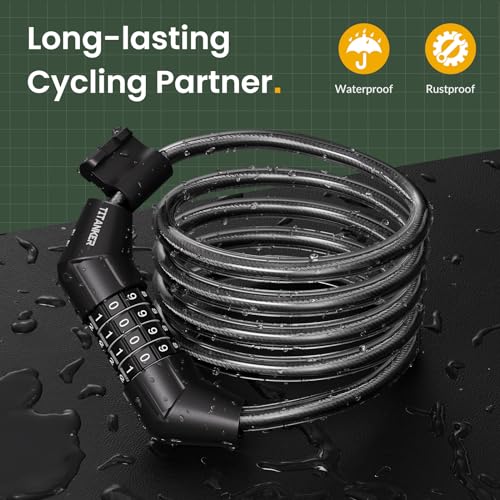 4 Feet Bike Lock Cable - Resettable Combination Lock, Black