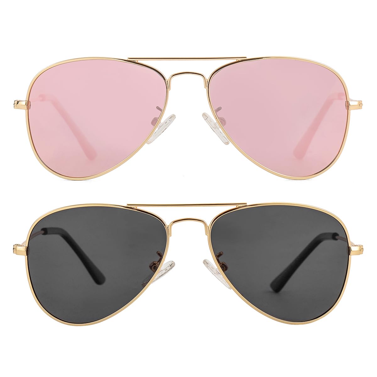 Gleyemor Kids Polarized Aviator Sunglasses for Juniors Teenagers Age 8-18 (Gold/Pink Mirror+Gold/Grey)