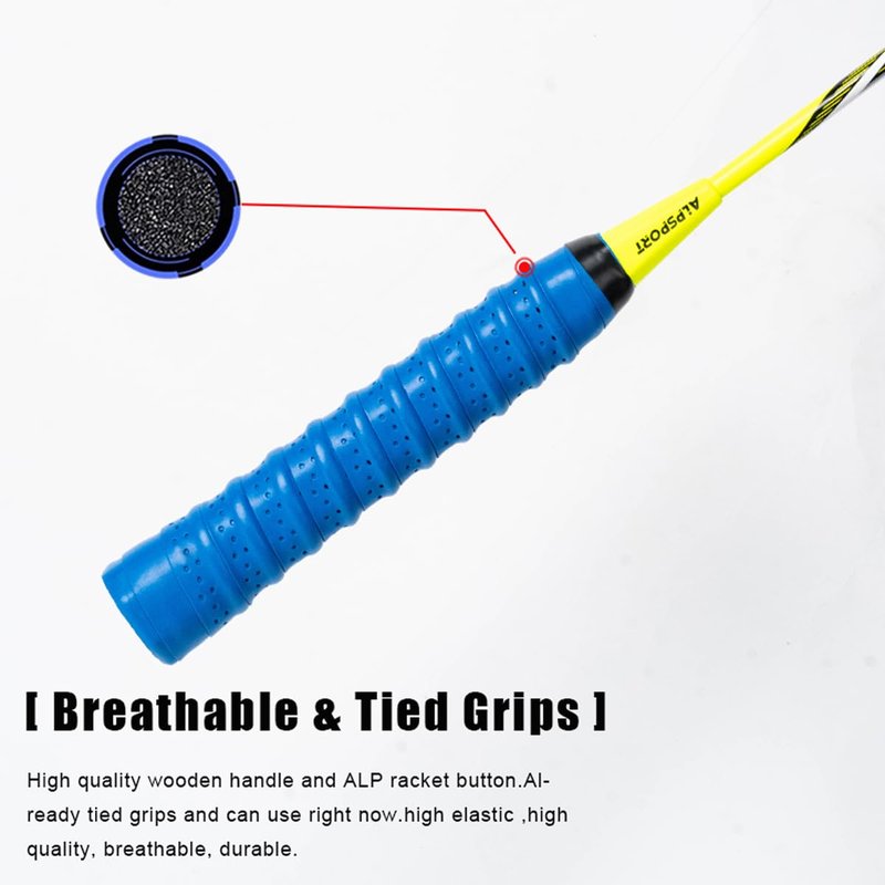 ALPSPORT Power Original Design 4U G5 Graphite Badminton Rackets Sets of 2, Carbon Fiber Racquets with 1 PVC Bag, 2 Tied Grips Tapes, 3 Shuttlecocks, 22-28LBS Padel Raket for Sports Training (Blue)