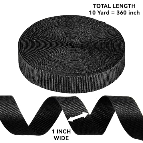 1 Inch x 10 Yard Black Polypropylene Webbing for Lawn Chairs
