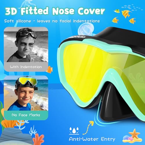 Kids Swim Goggles with Nose Cover - Adjustable, Shatterproof Lenses, Anti-Fog & UV Protection, Blue-Green & Black-Green Variants