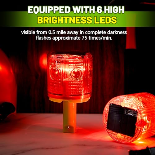2 Pcs Solar Strobe Warning Light 360 Degree Single Column IP65 Waterproof Emergency Strobe Flashing Barricade Safety Road Construction Traffic Light (Red,Stand)