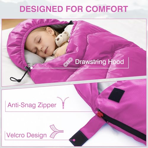 Flantree Purple 3-Season Waterproof Sleeping Bag for Adults & Kids, Lightweight & Compact