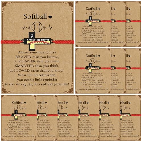 Adjustable Softball Charm Bracelet with Inspirational Card - Black
