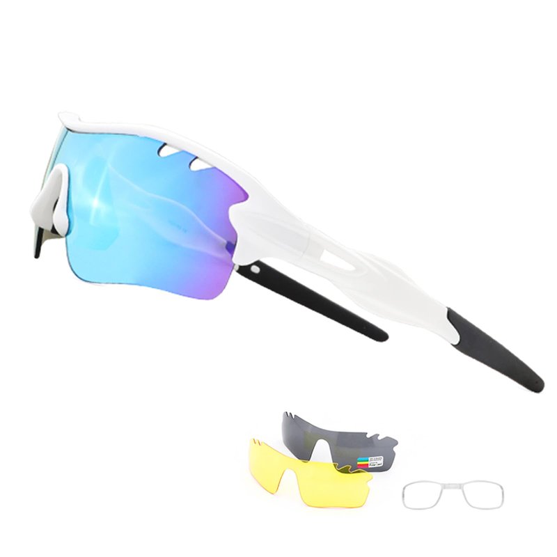 Xenchi Kids Cycling Glasses, UV Protection, Polarized Lenses, Adjustable Nose Pads, 3 Interchangeable Lenses, Lightweight Sports Glasses for Boys & Girls, Outdoor Cycling, Running & More (White Blue)