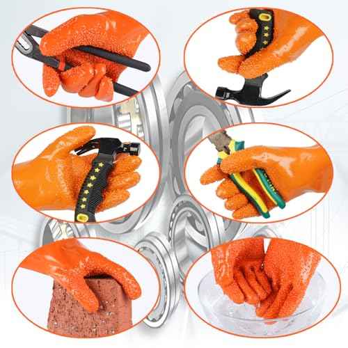 6 Pairs Heavy Duty Sewer Gloves | PVC Coated Abrasion Resistant Work Gloves for Drain Cleaning & Plumbing | Oil & Chemical Resistant, Non-Slip Grip