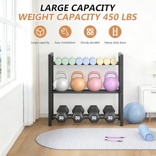 Adjustable 3-Tier Dumbbell Rack Stand - 9.84"D × 29.25"W × 31.37"H
