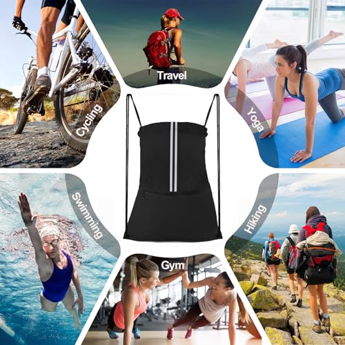 Drawstring Backpack Gym Bag - Lightweight Two Tone Black