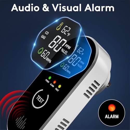 Carbon Monoxide Detectors Plug in, 4-in-1 CO & Natural Gas Leak Detector, 85dB Loud Alarm, Digital Display, Portable, Easy Install, Suitable for Home, RV, Camper, Ensures Peace of Mind