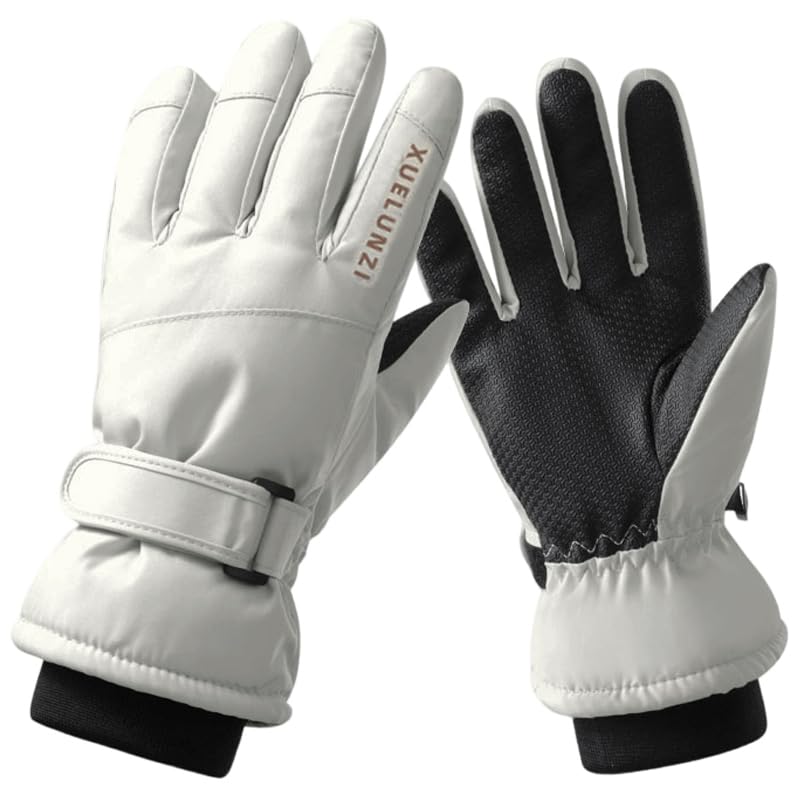 Kids Winter Ski Gloves - Windproof Water-Resistant Thermal - Off-White