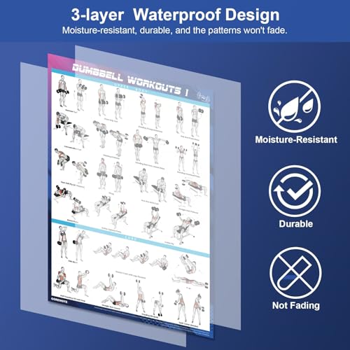Dumbbell Workout Poster Set (2 Pack) - 44 Exercises, 18" x 24"
