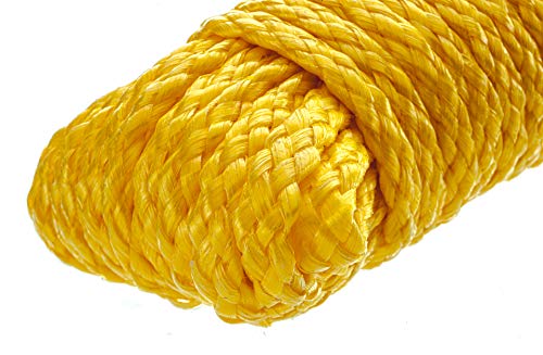 Hollow Braided Polypropylene Rope - Yellow, 1/4" x 40 Feet