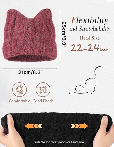 Women's Knitted Thermal Beanie - Winter Skull Cap - Red