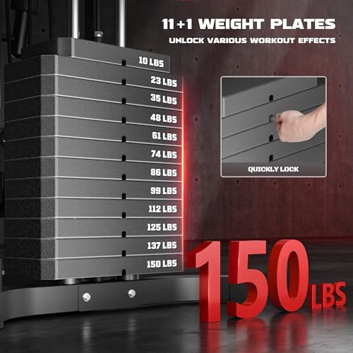 Multifunctional Home Gym Equipment with 150LBS Weight Stack - Black
