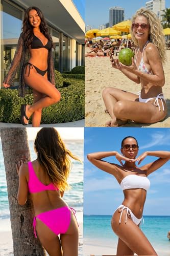 Women's Medium Black Side Tie Bikini Bottom - Moderate Coverage Swimsuit