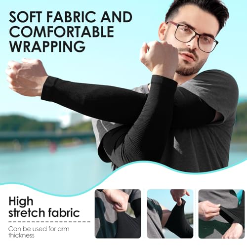 UV Sun Protection Arm Sleeves - 4 Pairs Black for Men & Women