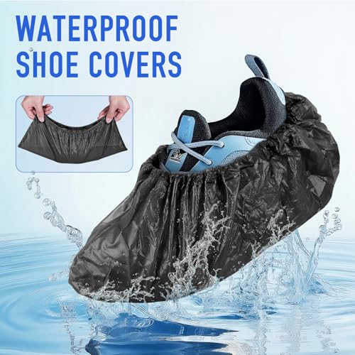 squish Shoe Covers Disposable Non-Slip, 200 Pack 6g Thick Booties Cover, Waterproof Slip Resistant Disposable Shoe Covers Durable Protector Covers for Indoors and Outdoors Fit Up to 13 Size (Black)