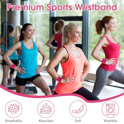 8-Pack Athletic Sweatbands for Men and Women - Highly Absorbent - Hot Pink