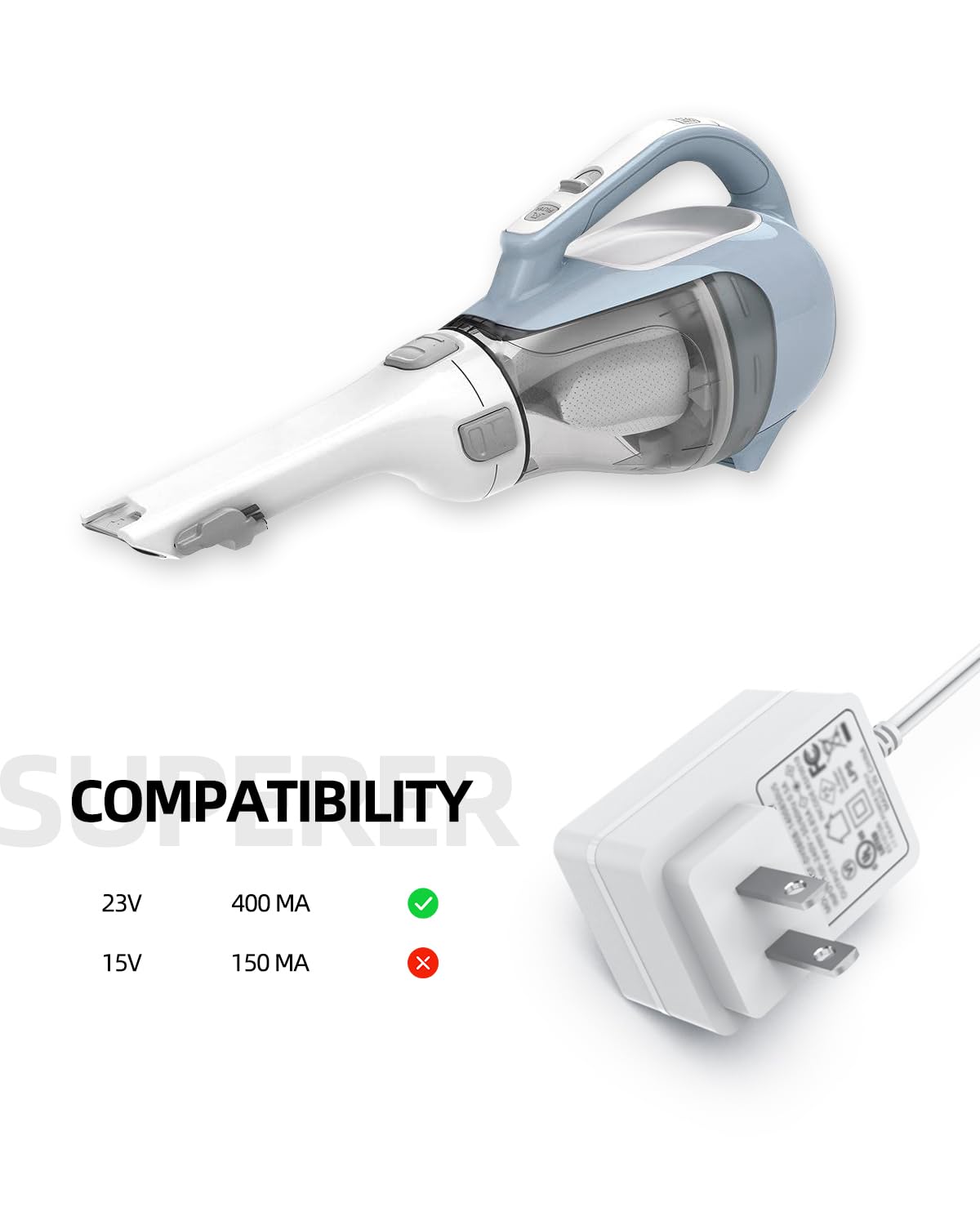 23V Charger Fit for Black and Decker N511997, Replacement for Black+Decker Dustbuster 90602523-04 HHVK515JP07 CHV1410L32 HHVK515J00FF BHFEA420J Handheld Vacuum Power Cord (Not Fit for 15V)