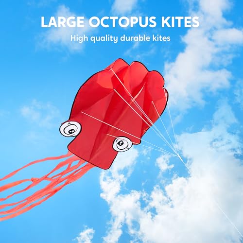 Large Red Octopus Kite - Easy-Fly Design for Kids & Adults with 328ft Line