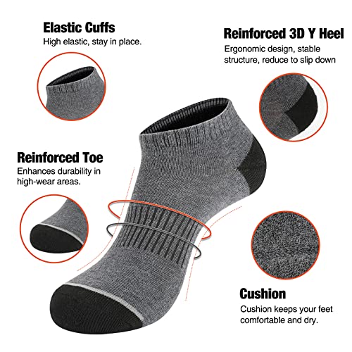 Men's Cushioned Ankle Socks - Low Cut, Breathable, 8 Pairs - Black