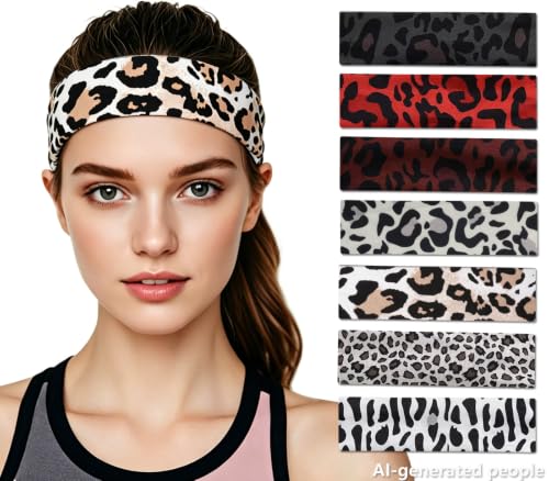 Leopard Print Headbands - 7 Pack Non-Slip Soft Cotton Hair Bands