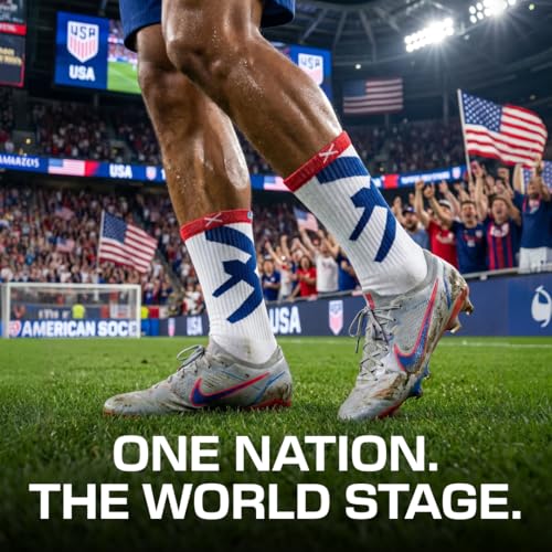 LUX Sports Soccer Grip Socks Medium White, Red & Blue - USA Calf Support