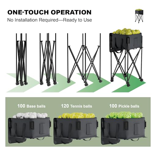 Lnmuzm Black Tennis Ball Hopper with Removable Bag & Wheels, Portable Tennis & Pickleball Basket for Training