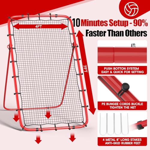 Volleyball Rebounder Net 7x4 Ft with PU Volleyball - Black+Red