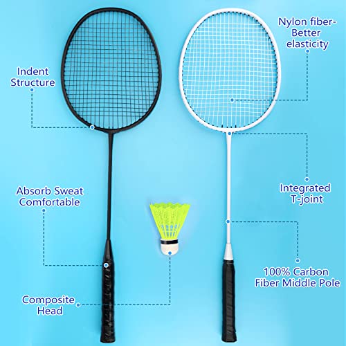 12-Piece Badminton Racket Set with Shuttlecocks & Carry Bags - White & Black