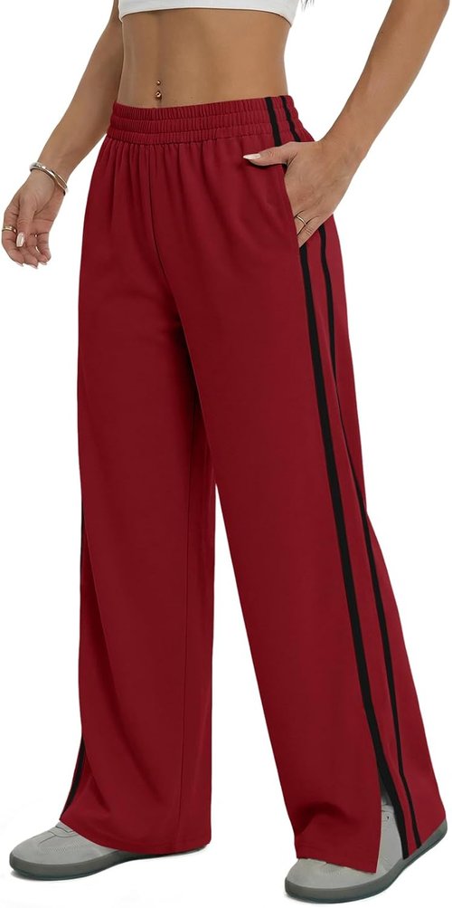 Fisoew Women's Wide Leg Pants - Casual Baggy Sweatpants with Pockets & Side Slit | Comfortable Fit