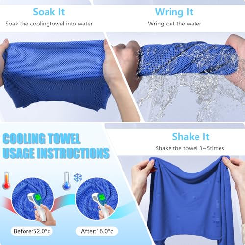 Cooling Towels 4 Pack - Soft Breathable Neck & Face Towels - Light Blue/Royal Blue/Purple/Grey
