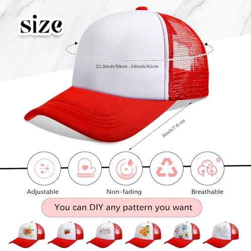 Vabean 24 Pack Red Mesh Trucker Hat - Unisex Sublimation Blank Cap, One Size