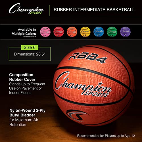 Rubber Basketball - Durable Indoor & Outdoor Game Ball, Size 6 - Pink