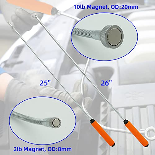 GUTIMORE Magnetic Pickup Tool Set FM2+10 2LB & 10LB, 25/26-Inch Flexible Extension