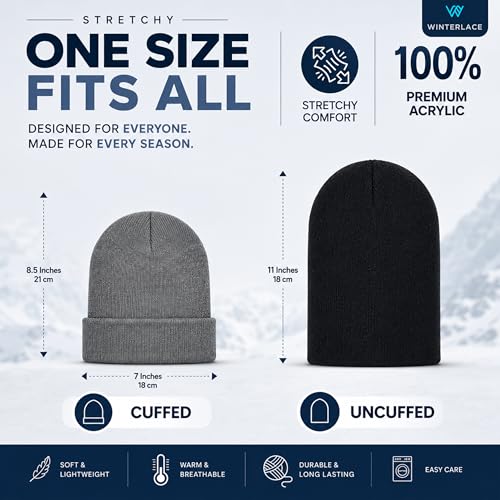 Thick Thermal Knit Beanie - Cuffed Skull Cap for Men & Women - One Size / Black