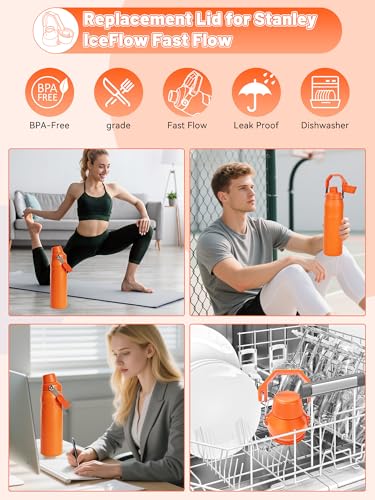Tatamy Orange Lid Replacement for Stanley IceFlow Fast Flow Water Bottle – Leakproof BPA-Free Cap with Handle, 16oz-50oz