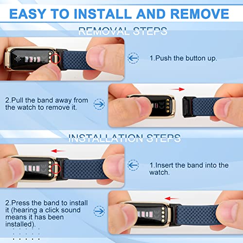 4 Pack Elastic Fitbit Luxe Replacement Bands - Black, Beige, Indigo, Purple - Adjustable Nylon Sport Straps for Women & Men