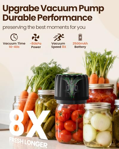 Electric Mason Jar Vacuum Sealer Kit with Wide & Regular Lids