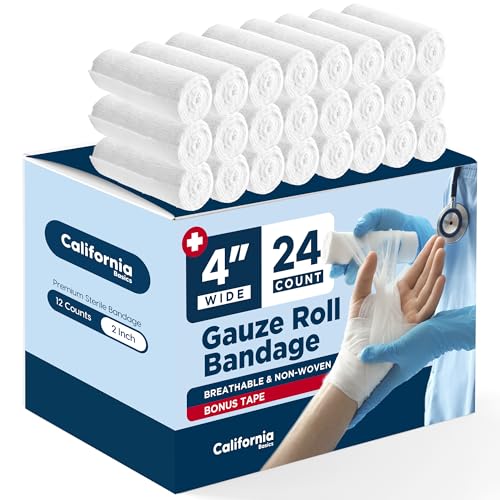 24-Pack Gauze Bandage Rolls with Tape - 4 Inch x 4 Yard - Sterile & Breathable
