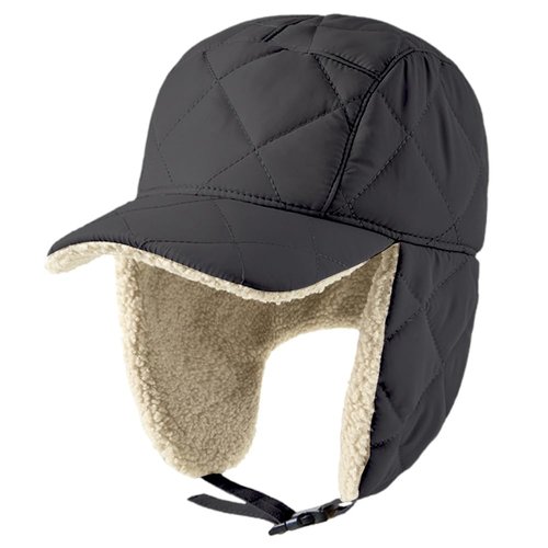 Unisex Winter Windproof Baseball Cap with Earflaps, Sherpa-Lined Hat for Cold Weather Outdoor Use (US, Alpha, One Size, Black/Khaki)