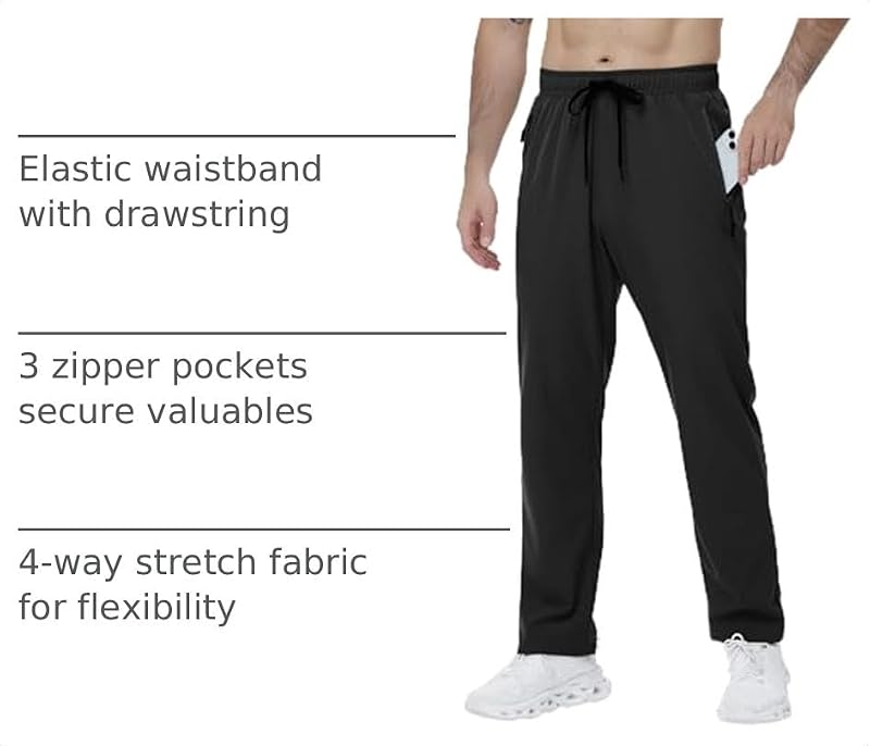 Men's Lightweight Quick Dry Hiking Pants with Zipper Pockets - X-Large Black Nakvoc