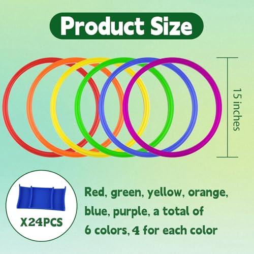 15 Inch Agility Rings - 24 Pack Speed Training Hoops for Soccer & Exercise