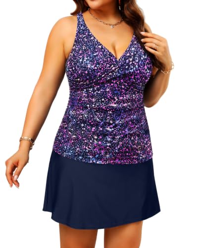 Daci Plus Size Starry Sky Tankini Swimsuit with Skirt 2-Piece Tummy Control Bathing Suit