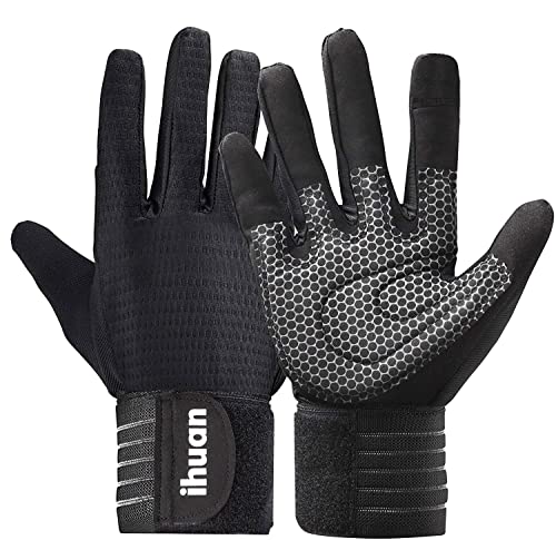 Full Finger Workout Gloves for Men - Weight Lifting, Black, Large