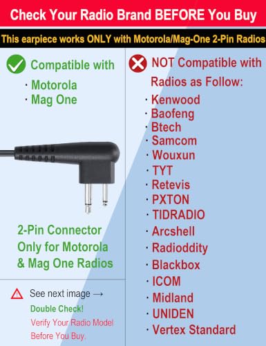 5 Pack Motorola Radio Earpieces for CP100D, CP200D, R2, DLR, CLS, DTR Series