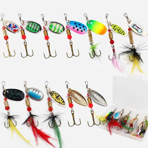 KINGFOREST 2 Pack 2-Inch Fishing Spinnerbaits for Bass Trout Salmon Walleye - Hard Metal Lures Kit with Tackle Box