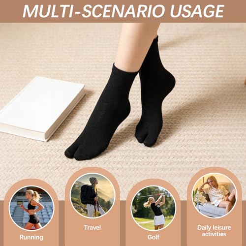 Unisex Tabi Split-Toe Flip Flop Socks - Black, 4 Pairs